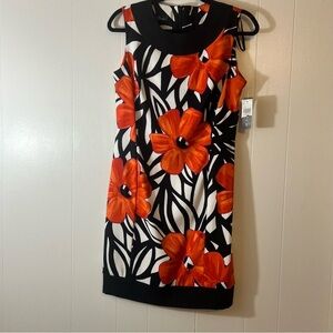 NWT Floral Sleeveless Dress - Black and Orange Size 6